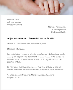 Lettre de demande de création d'un livret de famille