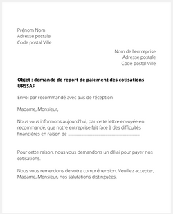 Lettre pour un report de cotisations URSSAF