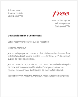 Lettre de résiliation d'une box Internet Free