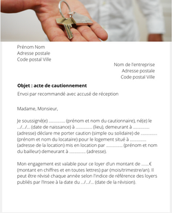 Lettre pour se porter caution pour la location d'un logement