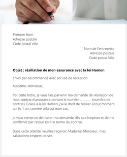 Lettre de résiliation d'une assurance avec la loi Hamon