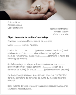 Lettre pour demander la nullité d'un mariage