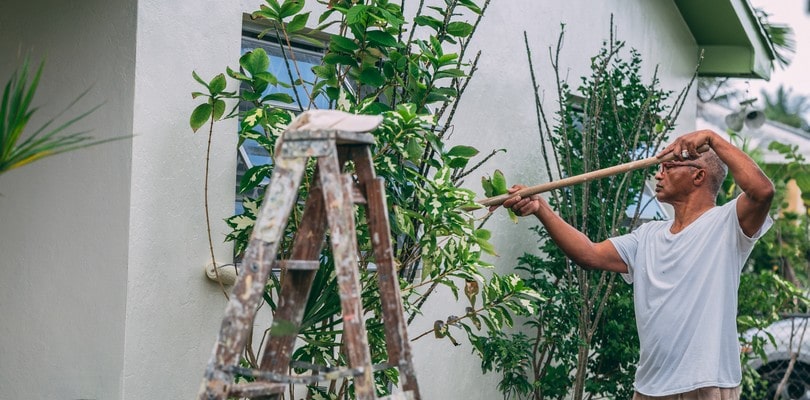 Homme peignant le mur d'une maison