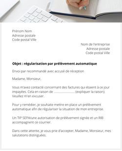 Lettre pour régulariser sa situation par prélèvement automatique