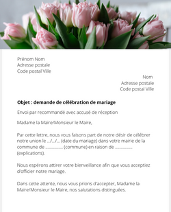 Lettre de demande de célébration de mariage