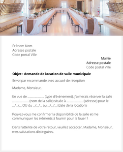 Lettre pour demander la réservation d'une salle des fêtes