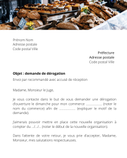 Lettre pour demander l'ouverture d'un commerce le dimanche