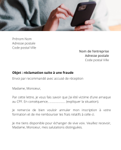 Lettre de réclamation suite à une fraude au CPF