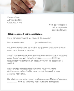 Lettre pour répondre à un candidat