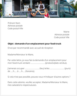 Lettre pour demander un emplacement pour un food-truck