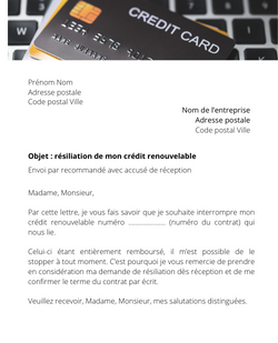 Lettre de résiliation d'un crédit renouvelable