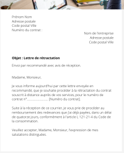Le courrier de rétractation