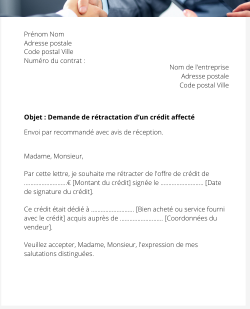 Demande de rétractation d'un crédit affecté